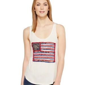 Lucky Brand Women's Cream Tank Top with Crochet Flag